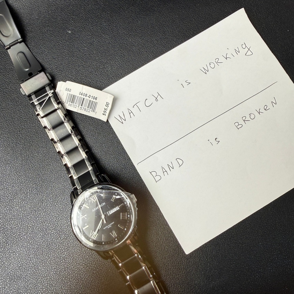 MSRP $95 Armitron 20/4935TB Black/Silver Tone Bracelet Watch Working BROKEN BAN